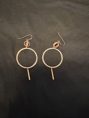 Swarovski Rose Gold Open Circle Drop Earrings with Bar